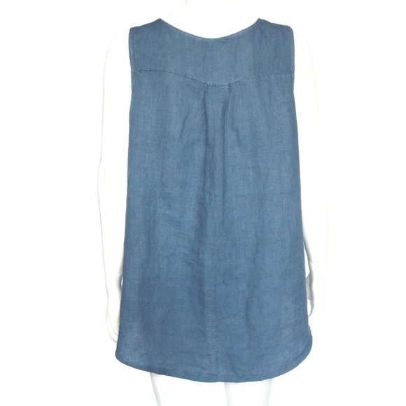 AM Basic Collection Italy Blue Linen Sleevless V-Neck Top size Large /4353 - Picture 3 of 4